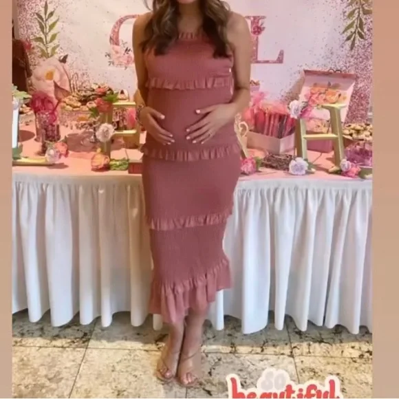 Dresses | Mauve Satin Smocked Fitted Maternity Midi Dress | Poshmark